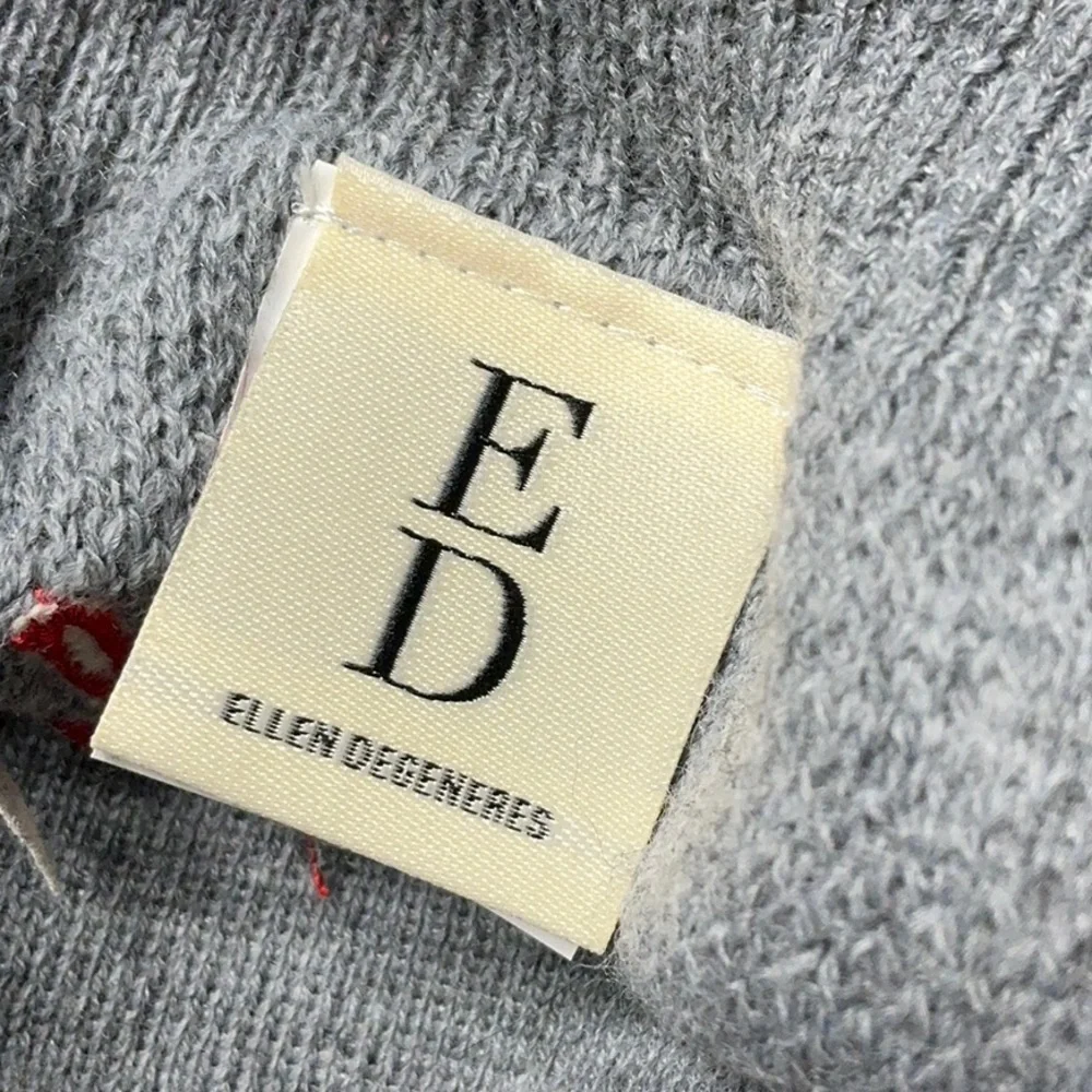Ellen Degeneres Gray Sweater with Plaid Deer and Love Embroidery